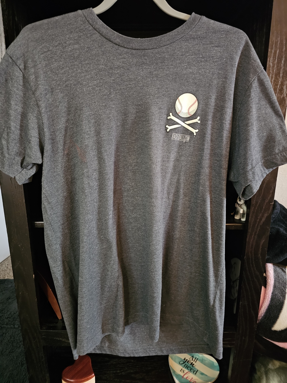 Unbranded Gray Baseball Crossbones Short Sleeve Tee